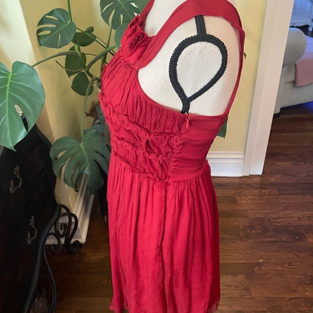 Burlapp Sz 4 💯 Silk Rosette Limed Red Dress - Picture 7 of 13